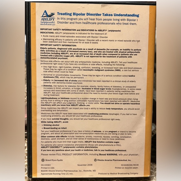 Abilify (aripiprazole) - Drug Rep Pharmaceutical Collectible Promo Bipolar CD - Picture 2 of 3